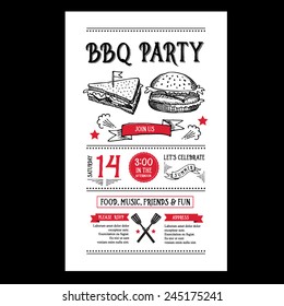 Barbecue party invitation. BBQ brochure menu design.