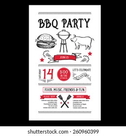 Barbecue party invitation. BBQ brochure menu design.