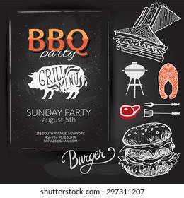 Barbecue party invitation. BBQ brochure menu design.