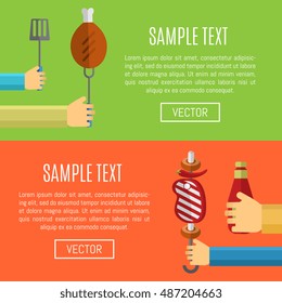 Barbecue party invitation and bbq grill menu design template. Barbecue flyer on bbq party. Elements of backyard picnic for design bbq menu. 