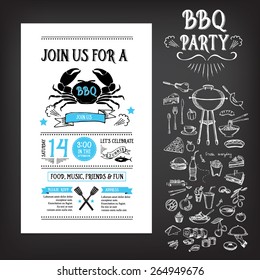 Barbecue party invitation. BBQ template menu design. Food flyer.
