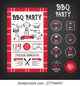 Barbecue party invitation. BBQ template menu design. Food flyer.