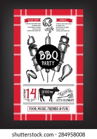 Barbecue party invitation. BBQ template menu design. Food flyer.