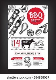 Barbecue party invitation. BBQ template menu design. Food flyer.