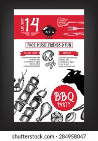 Barbecue party invitation. BBQ template menu design. Food flyer.