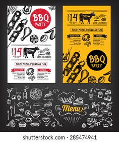 Barbecue party invitation. BBQ template menu design. Food flyer.