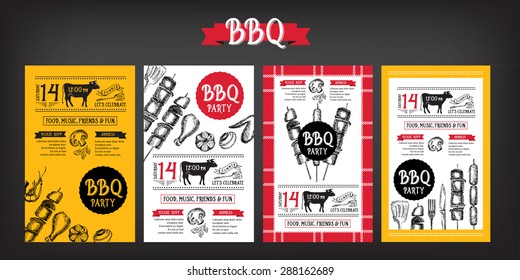 Barbecue party invitation. BBQ template menu design. Food flyer.