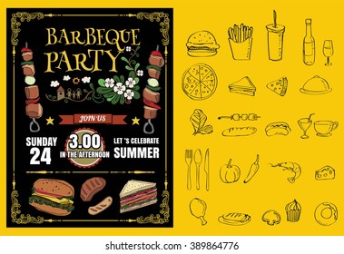 Barbecue party invitation. BBQ template menu design. Food flyer.vector format eps10