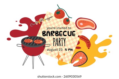 Barbecue Party  invitation card banner poster with different meat