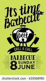 Barbecue party invitation. Design template with hand-drawn graphic elements in doodle style.