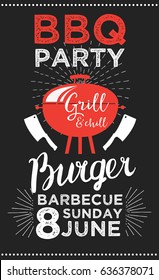 Barbecue party invitation. Design template with hand-drawn graphic elements in doodle style.