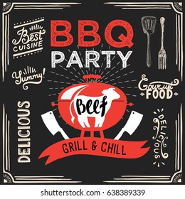 Barbecue party invitation. Design template with hand-drawn graphic elements in doodle style.