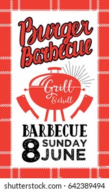 Barbecue party invitation. Design template with hand-drawn graphic elements in doodle style.