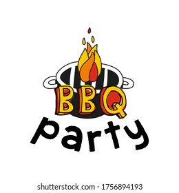 Barbecue party lettering with bonfire.