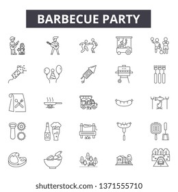 Barbecue party line icons, signs set, vector. Barbecue party outline concept, illustration: party,barbecue,grill,food,bbq,desteak