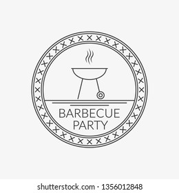 Barbecue party logo with BBQ or Grill oven outline icon. Vector illustration.