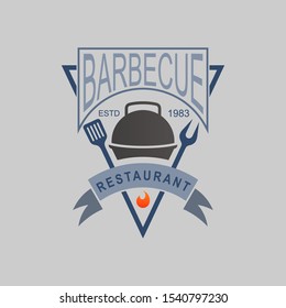 Barbecue party logo, party invitation template. Vector illustration. Restaurant icon, Vintage logo