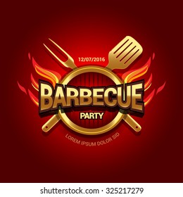 Barbecue party logo, party invitation template. Vector illustration.