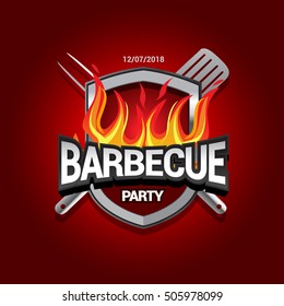 Barbecue party logo, party invitation template. Vector illustration.