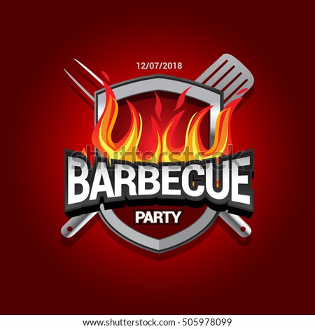 Barbecue party logo, party invitation template. Vector illustration.