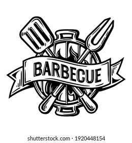 Logo de la fiesta de parrillada Esbozar vector hecho a mano sobre fondo blanco