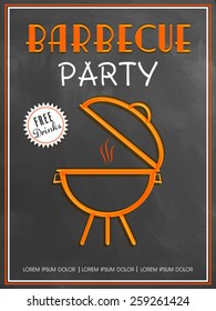 Barbecue Party menu card, template or flyer design with free drinks offer in chalkboard style.