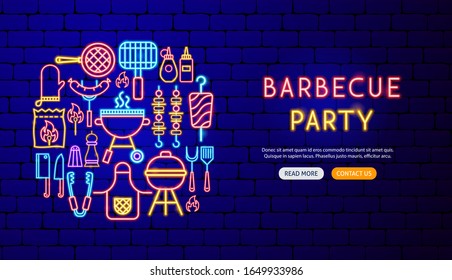 Barbecue Party Neon Banner Design. Vector Illustration of BBQ Promotion.