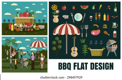 Barbecue party picnic, Flat icons,Vector flat illustrations and icon set format eps 10