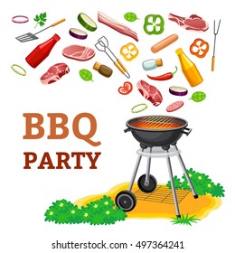 Barbecue party poster. 3d isometric. isolated on white background.