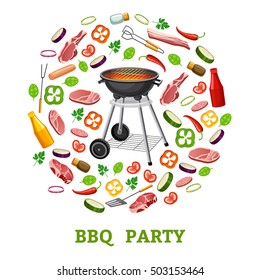 Barbecue party poster. 3d isometric. isolated on white background.