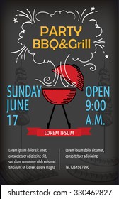 Barbecue party poster design template poster invitation advertise BBQ food design  ,black  background vector  illustration