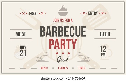 Barbecue party poster. Vintage barbecue party invitation card. BBQ poster vector template.