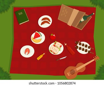 Barbecue party products BBQ grilling kitchen outdoor family time cuisine lunch background vector illustration