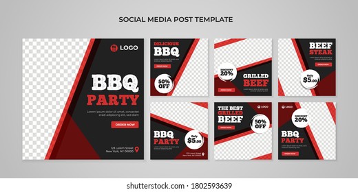 Barbecue party social media post template. Food banner for restaurant