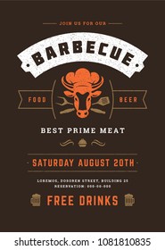 Barbecue party vector flyer or poster design template. BBQ cookout event retro typography.