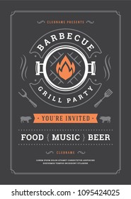 Barbecue party vector flyer or poster design template. BBQ cookout event retro typography.