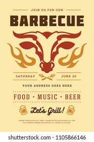 Barbecue party vector flyer or poster design template. BBQ cookout event retro typography.