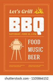 Barbecue party vector flyer or poster design template. BBQ cookout event retro typography.