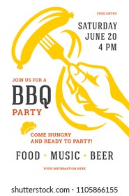 Barbecue party vector flyer or poster design template. BBQ cookout event retro typography.