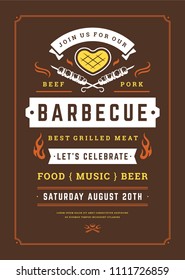 Barbecue party vector flyer or poster design template. BBQ cookout event retro typography.