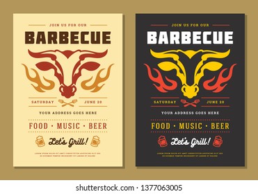 Barbecue party vector flyer or poster design template. BBQ cookout event retro typography.