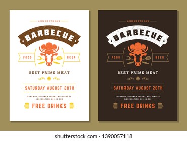 Barbecue party vector flyer or poster design template. BBQ cookout event retro typography.
