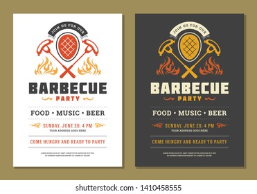 Barbecue party vector flyer or poster design template. BBQ cookout event retro typography.