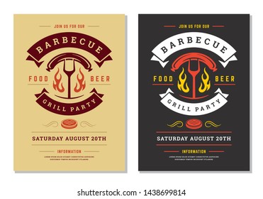 Barbecue party vector flyer or poster design template. BBQ cookout event retro typography.