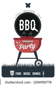 Barbecue party vector flyer or poster design template. Vintage retro style. Invitation card for a barbecue.