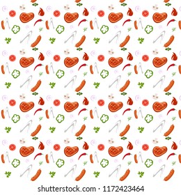 Barbecue pattern. Seamless barbeque pattern in with meat, seasoning and herbs