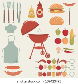 Barbecue and picnic icons set.