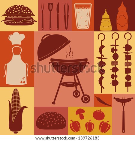 Barbecue and picnic icons set.