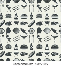 Barbecue and picnic seamless pattern. Vector, EPS 8.