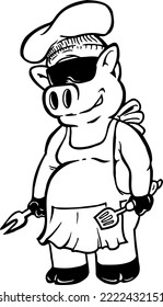 Ilustración del vector blanco y negro de cerdo de barbacoa